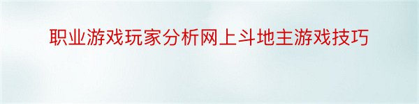 职业游戏玩家分析网上斗地主游戏技巧