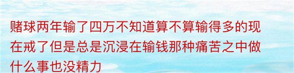 赌球两年输了四万不知道算不算输得多的现在戒了但是总是沉浸在输钱那种痛苦之中做什么事也没精力